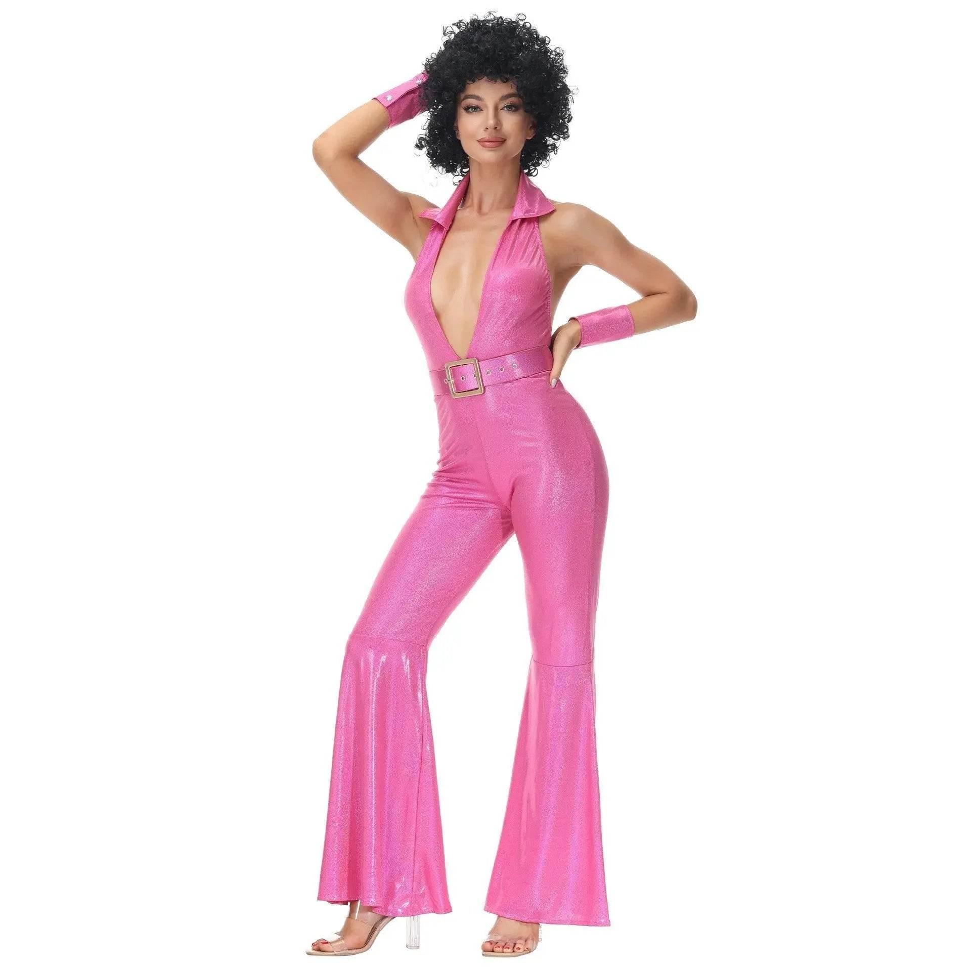 Hip Hop Rock Hippie 70s Costumes Fancy Dress Cosplay Halloween Outfit Jumpsuit Female - Azufun