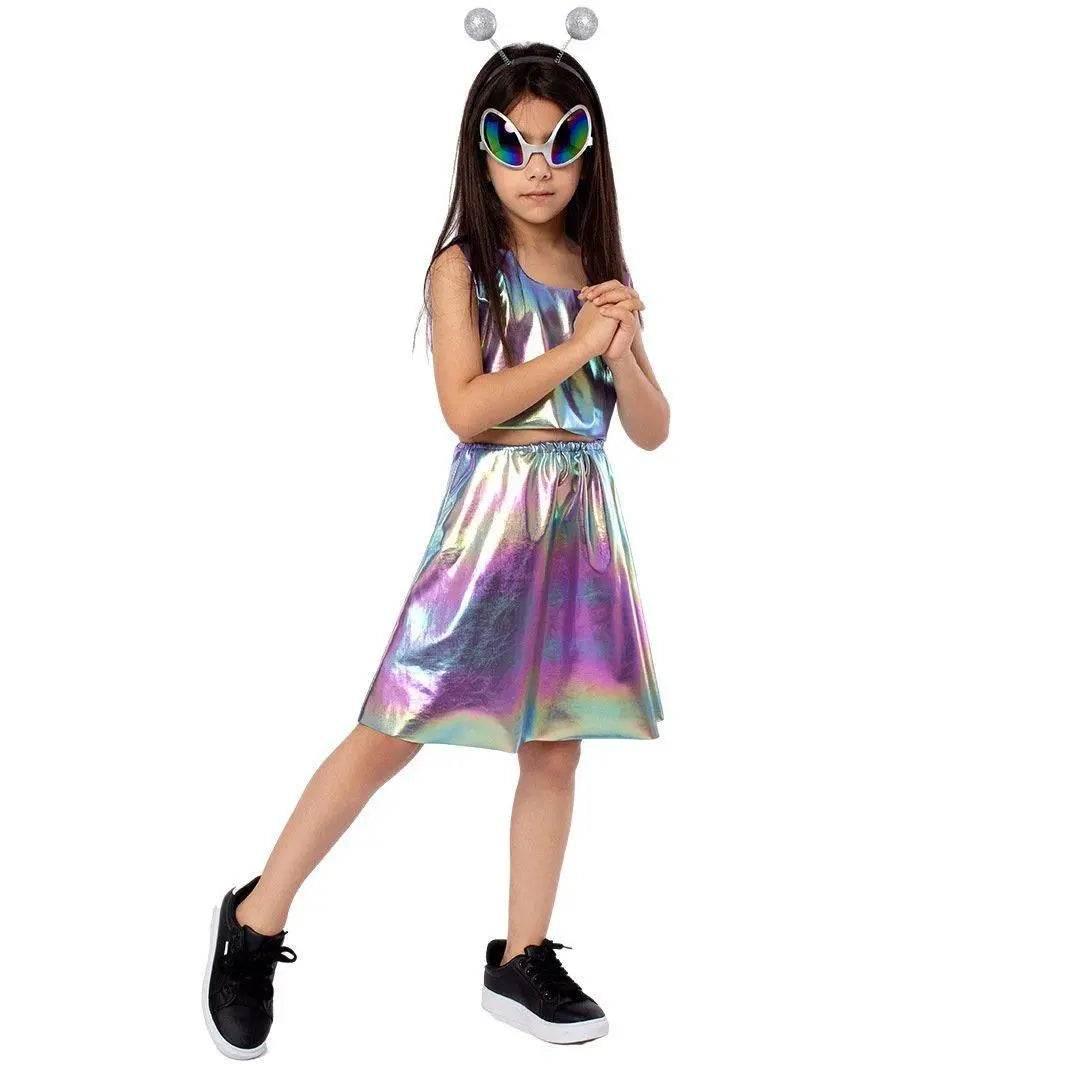 Kids Alien Role Play Costume Halloween Skirt Outfit for School Stage Performances - Azufun