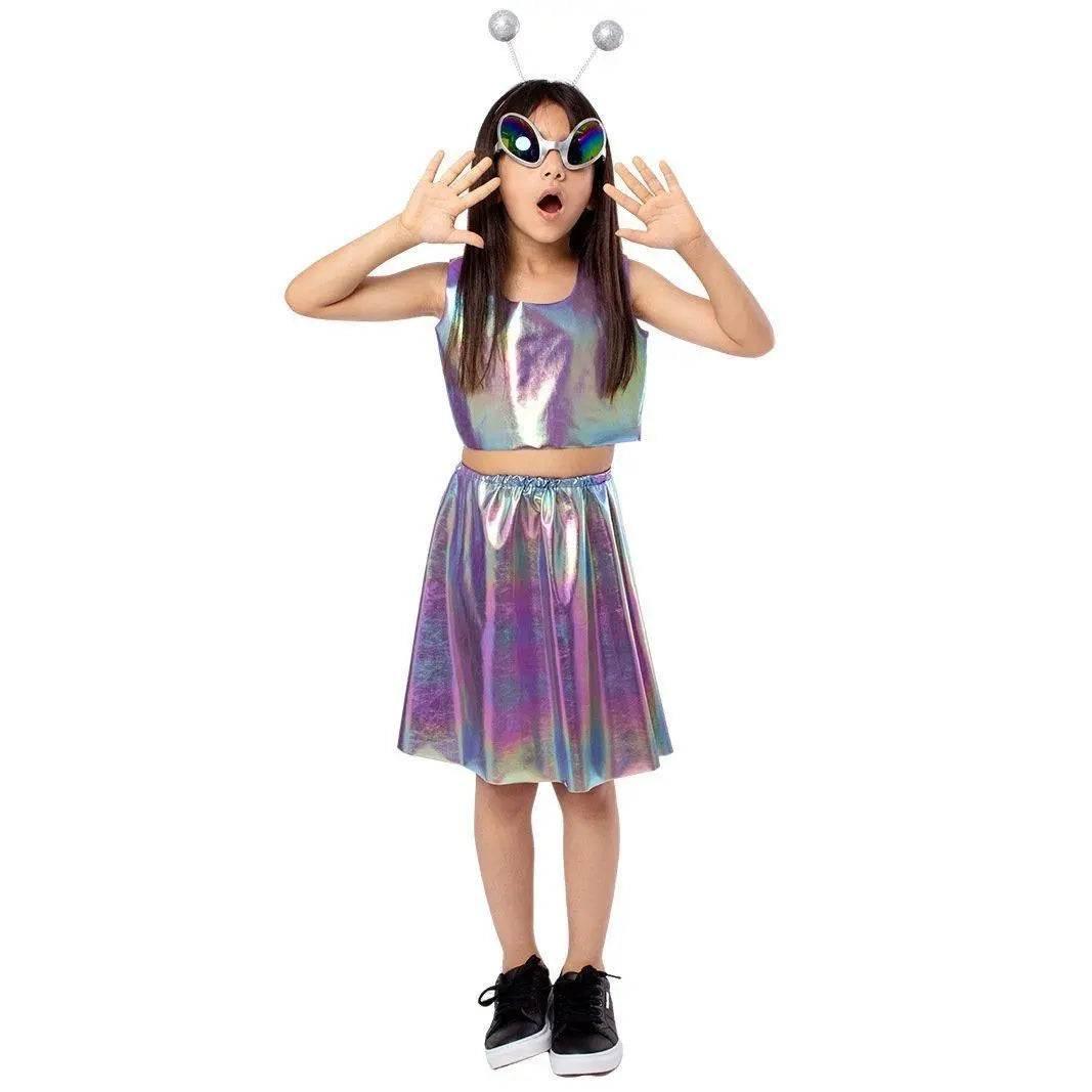 Kids Alien Role Play Costume Halloween Skirt Outfit for School Stage Performances - Azufun