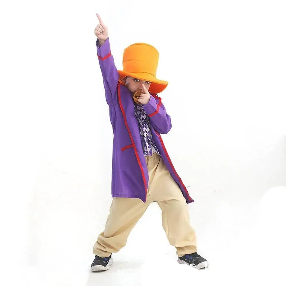 Kids Willy Wonka Charlie and the Chocolate Factory Johnny Depp Cosplay Suit Costume Set - Azufun