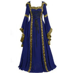 Medieval Retro Hooded Dress Costume Square Neck Tie Trumpet Sleeves Big Swing Skirt - Azufun