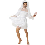 Men's Wedding Dress Funny Male White Bride Costume Halloween Stag Night Party Outift - Azufun