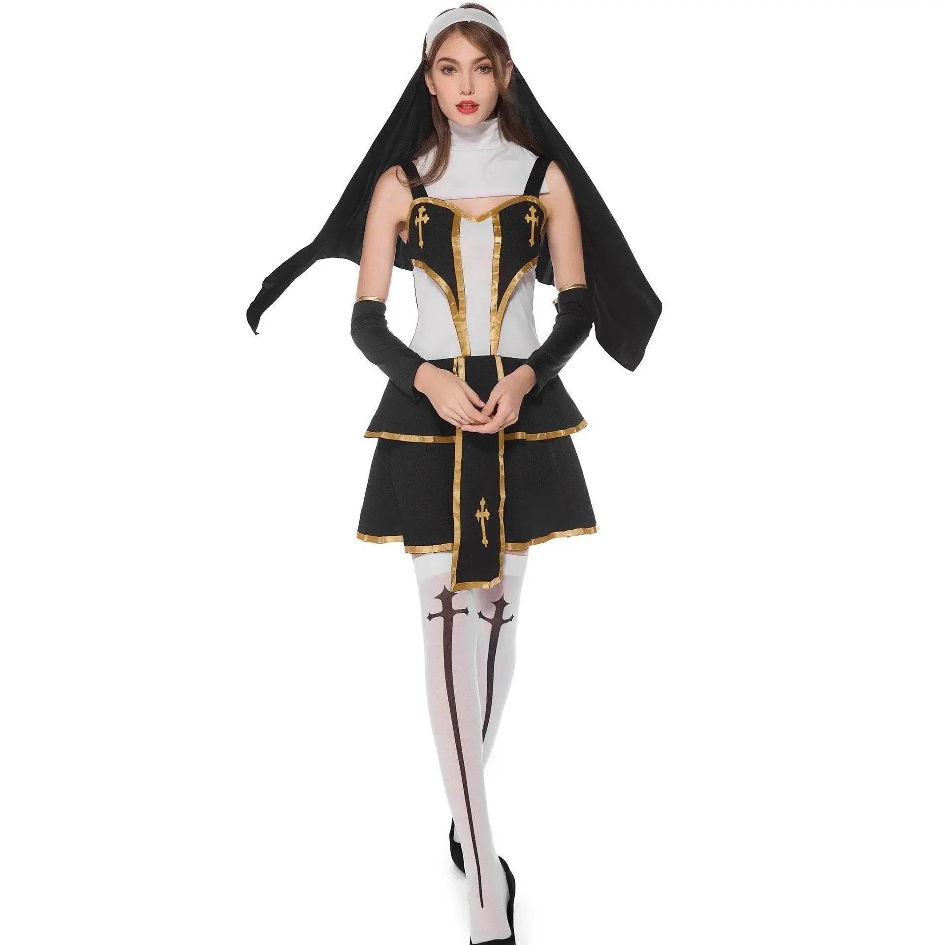 Pastor Fr Nun Couples Costume Halloween Outfits Cosplay Party Carnival - Azufun