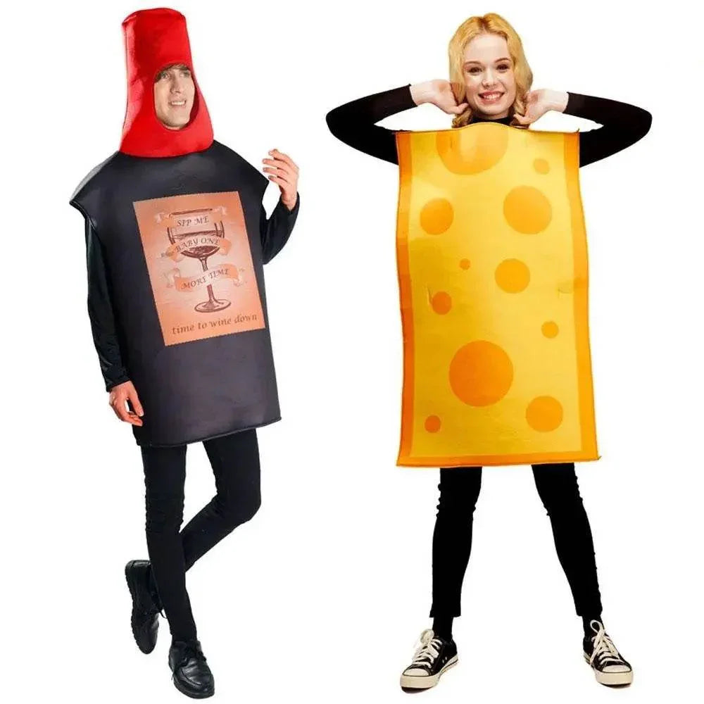 Red Wine Bottle Cheese Adult Couples Funny Party Costume For Women Men - Azufun