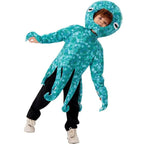 Squid Costume Blue Leggings Jumpsuit Marine Life Cosplay Halloween Christmas School Party For Kids - Azufun