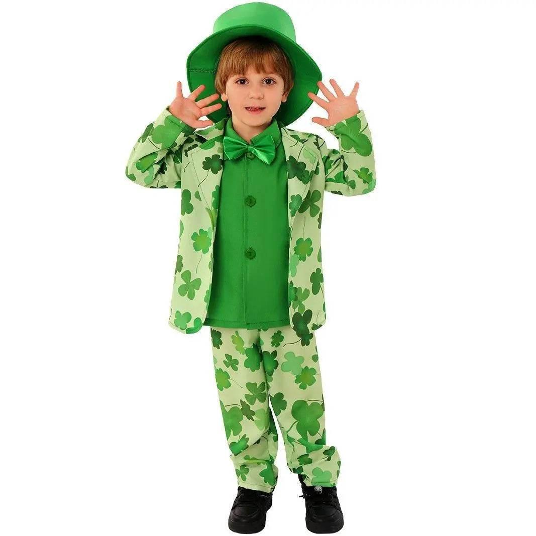 St. Patrick's Day Four Leaf Clover Kids Party Suit Cosplay Costumes - Azufun