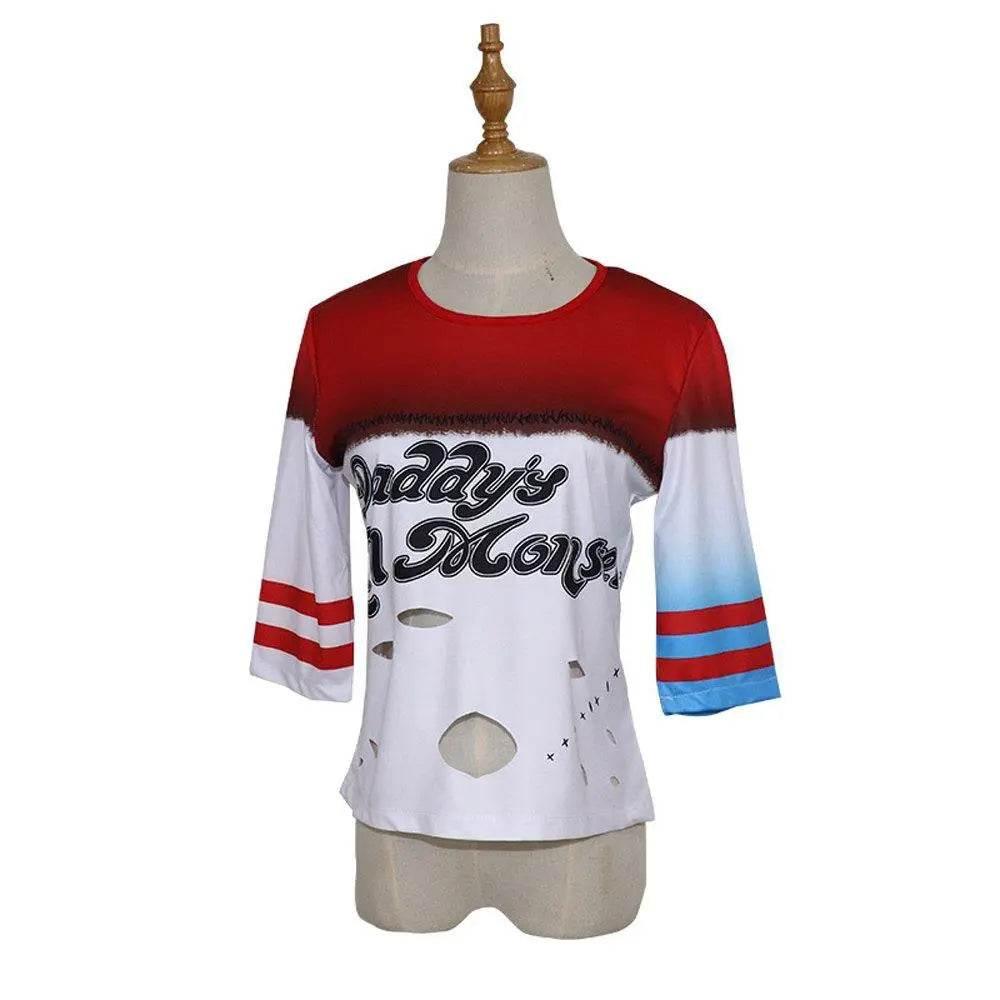 Suicide Squad Harley Quinn Cosplay Costume T-shirt Halloween Queen Outfit - Azufun
