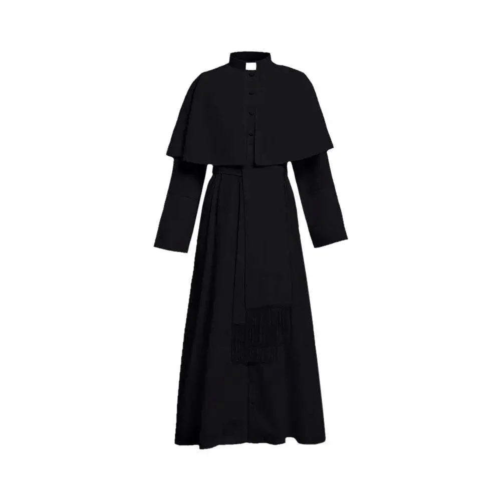 Unisex Men Solid Long Father Vicar Fancy Medieval Priest Costumes Cosplay Party Props - Azufun