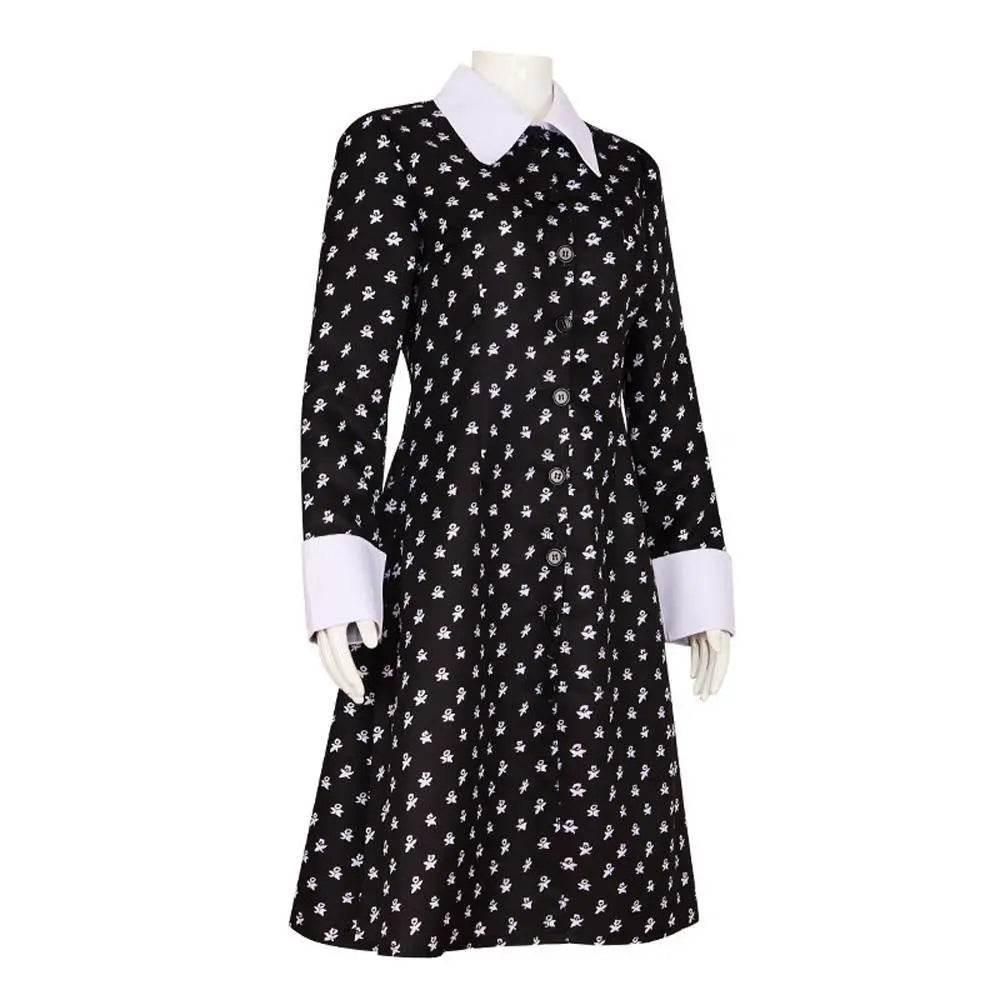 Wednesday Costume The Addams Family Cosplay Costumes Long Sleeve Printed Dress For Adult - Azufun