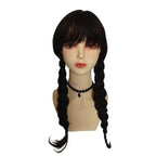 Wednesday Wig The Addams Family Cosplay Black Double Ponytail Braid Wig For Adult - Azufun