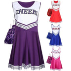 Women Cheerleader Costume Outfit With Poms Fancy Uniform Sports Dress - Azufun