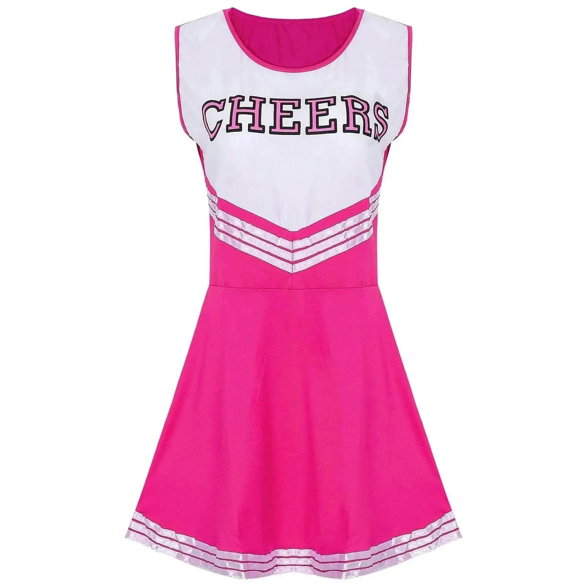 Women Cheerleader Costume Outfit With Poms Fancy Uniform Sports Dress - Azufun