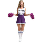 Women Cheerleader Costume Outfit With Poms Fancy Uniform Sports Dress - Azufun