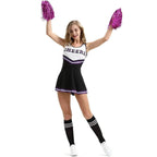 Women Cheerleader Costume Outfit With Poms Fancy Uniform Sports Dress - Azufun