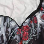 Women Printed Rose Skull Skeleton Catsuit Halloween Costume - Azufun