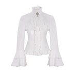 Women's Lolita Palace Retro Blouse Long Bell Sleeve Ruffled Shirt - Azufun