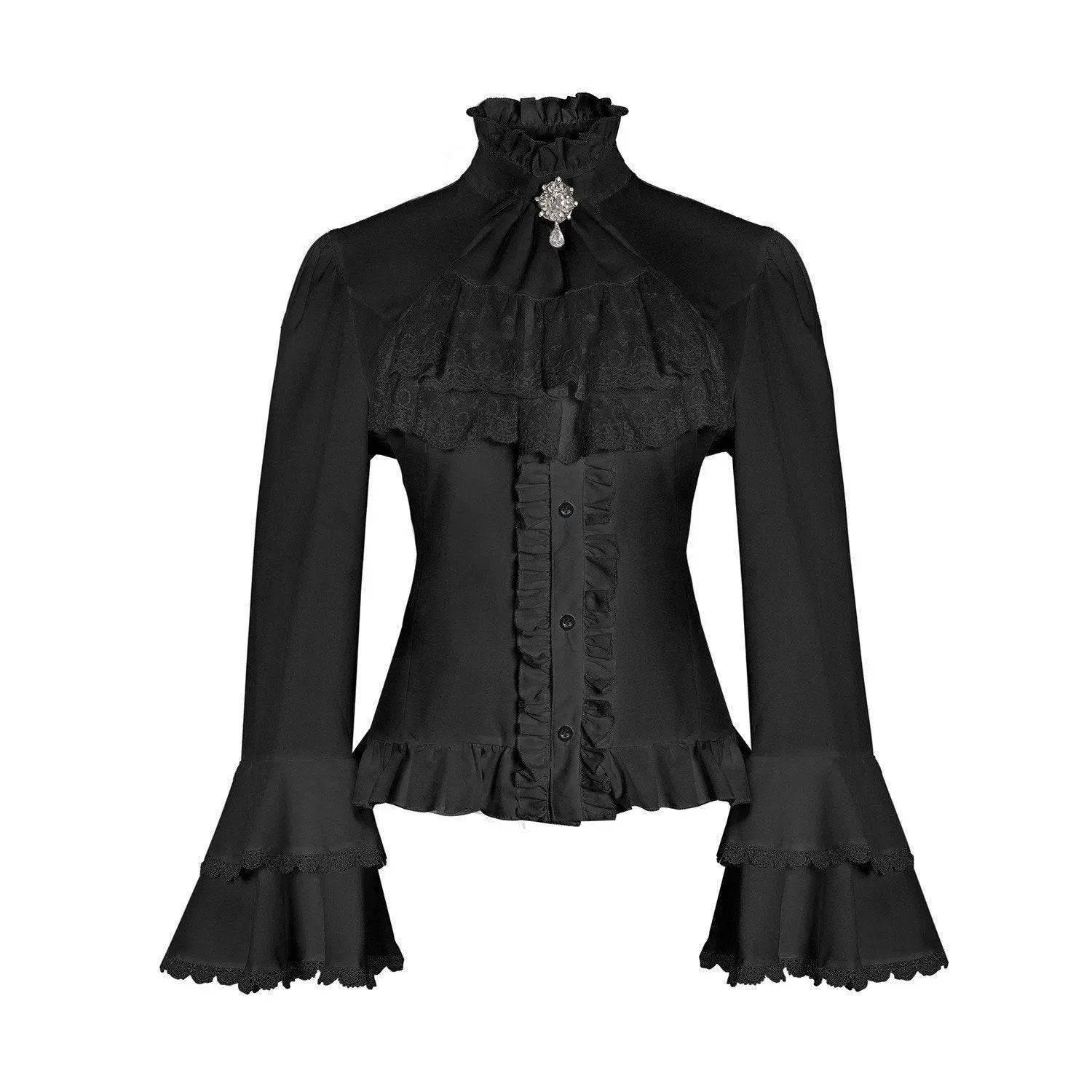 Women's Lolita Palace Retro Blouse Long Bell Sleeve Ruffled Shirt - Azufun