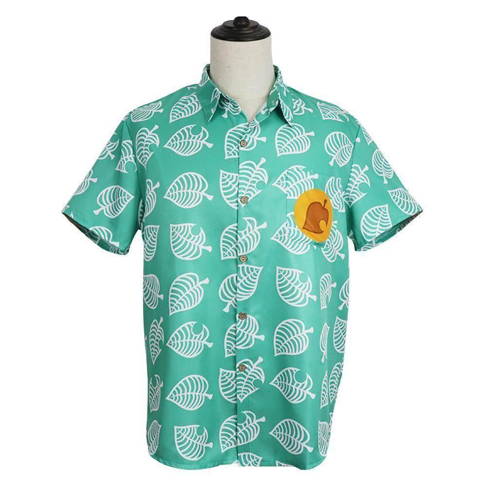 Animal Crossing Button Up Shirt Costume Cosplay Leaf Tee Shirts Top Halloween Outfit Dress Up For Adults - Azufun