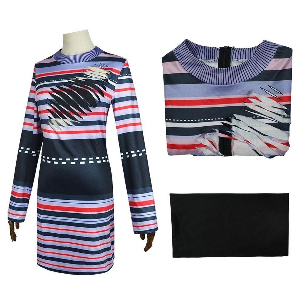 Astrid Deetz Costume Ball Dress Beetlejuice Skirt Striped Dress For Women Halloween - Azufun