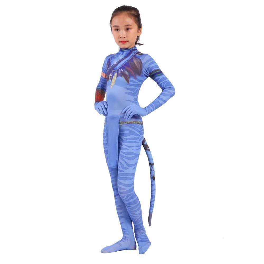 Avatar 2 Neytiri Battle Costume Tail Suit Unisex Jumpsuit Halloween Cosplay Zentai Bodysuit for Adult Kids - Azufun