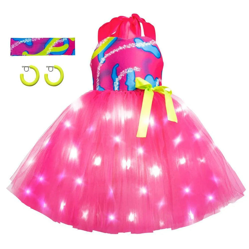 Barbie Movie Margot Barbie Pink Glow Tutu Dress Halloween Outfits Cosplay Costume Kids - Pajamasbuy