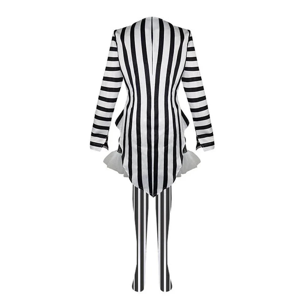 Beetlejuice 2 Costume Black and White Striped Women Dress Outfits - Azufun