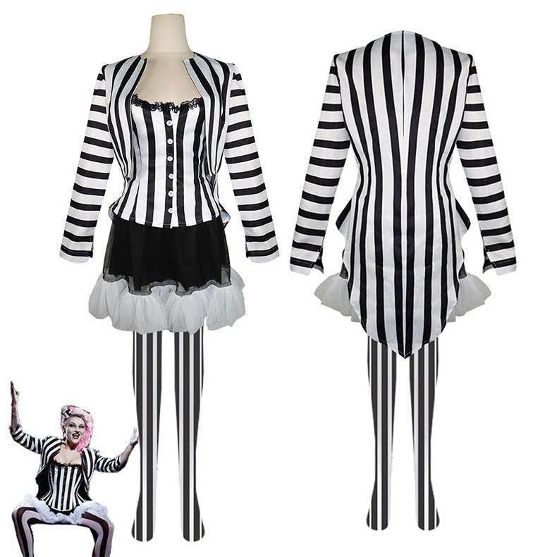 Beetlejuice 2 Costume Black and White Striped Women Dress Outfits - Azufun