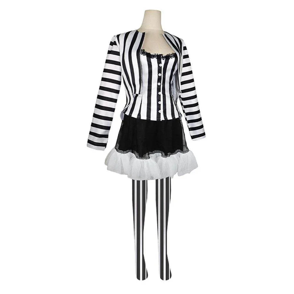 Beetlejuice 2 Costume Black and White Striped Women Dress Outfits - Azufun