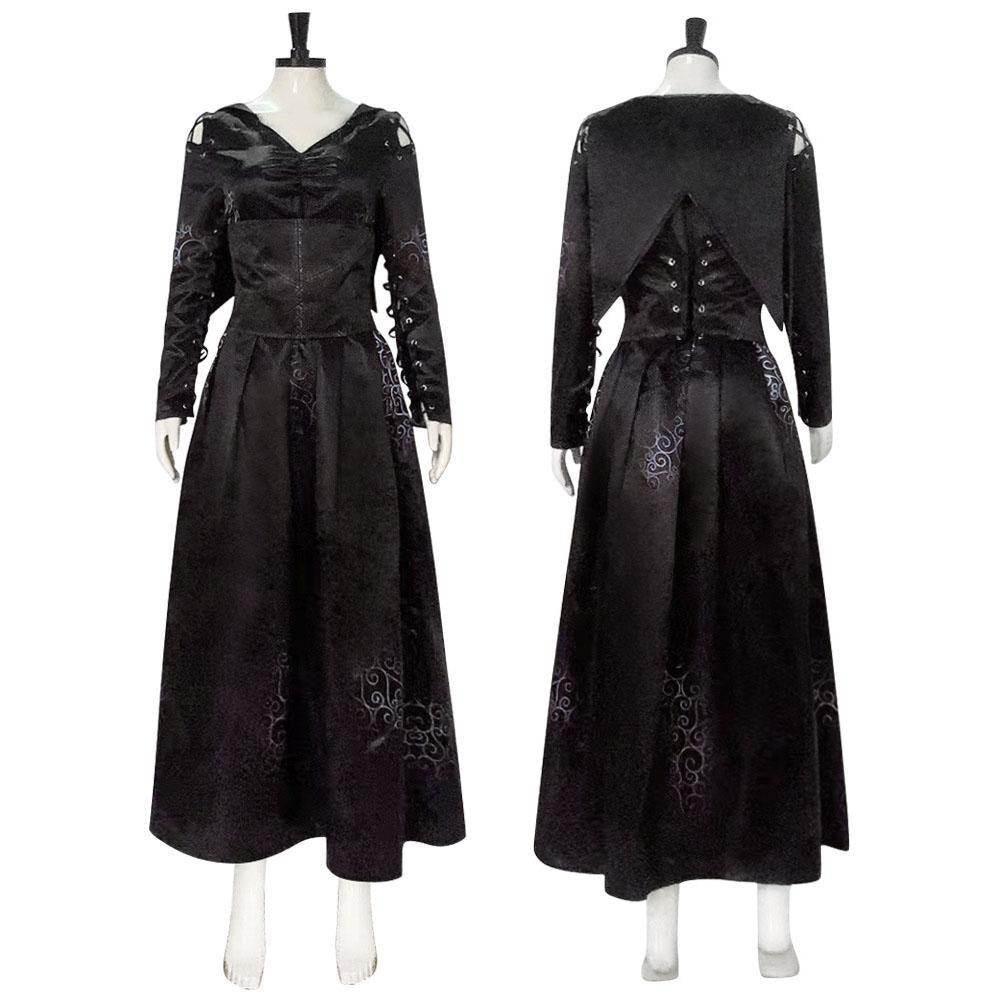 Bellatrix Lestrange Satin Dress Halloween Cosplay Costume - Azufun