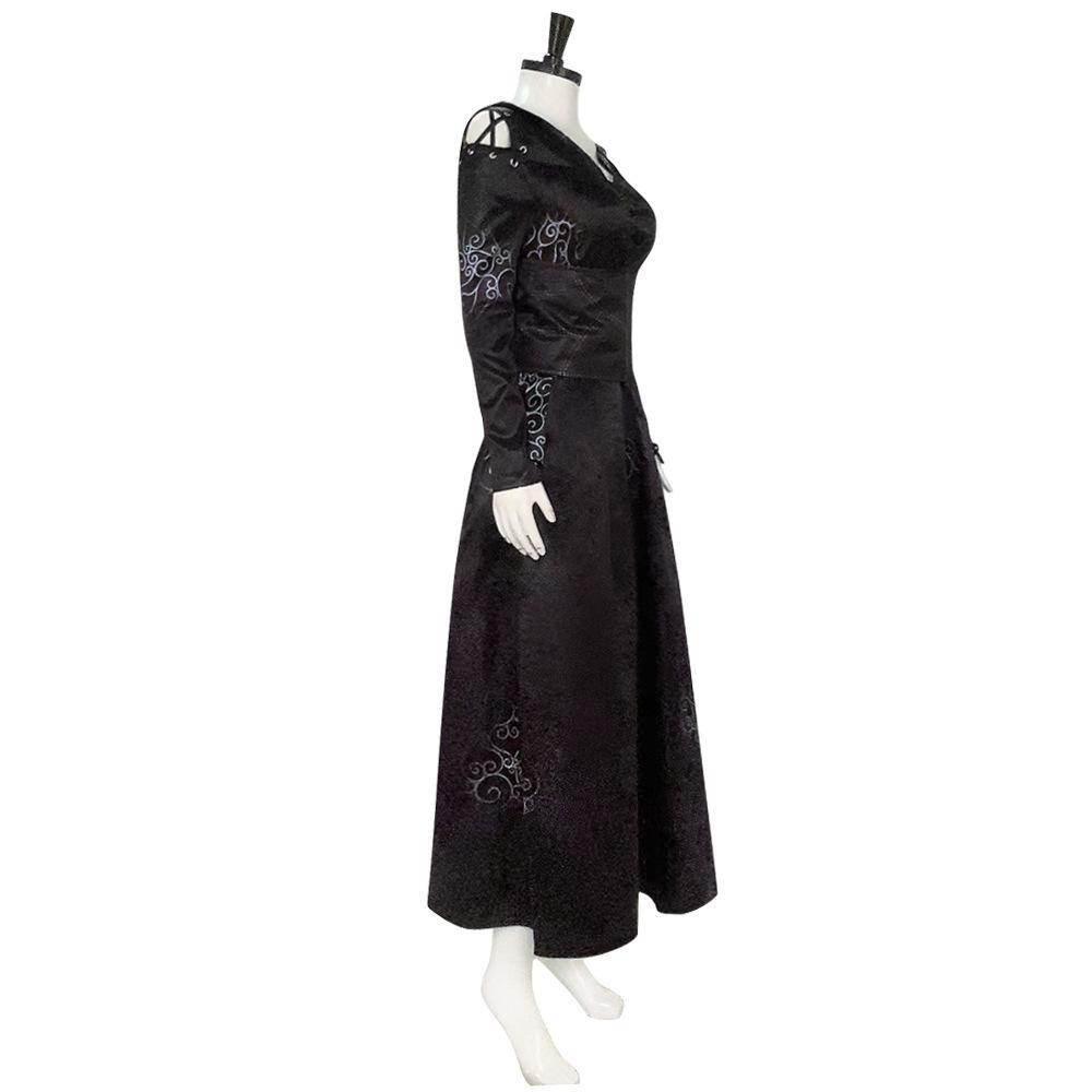 Bellatrix Lestrange Satin Dress Halloween Cosplay Costume - Azufun