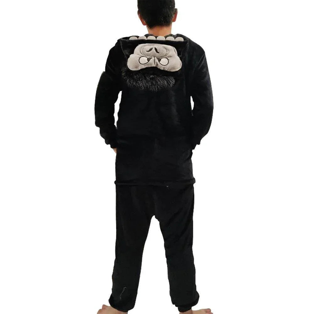 Black King Kong Costume Suit Cartoon Animal Kigurumi Flannel Onesie for Adults - Azufun