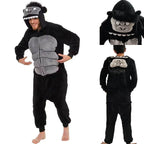 Black King Kong Costume Suit Cartoon Animal Kigurumi Flannel Onesie for Adults - Azufun