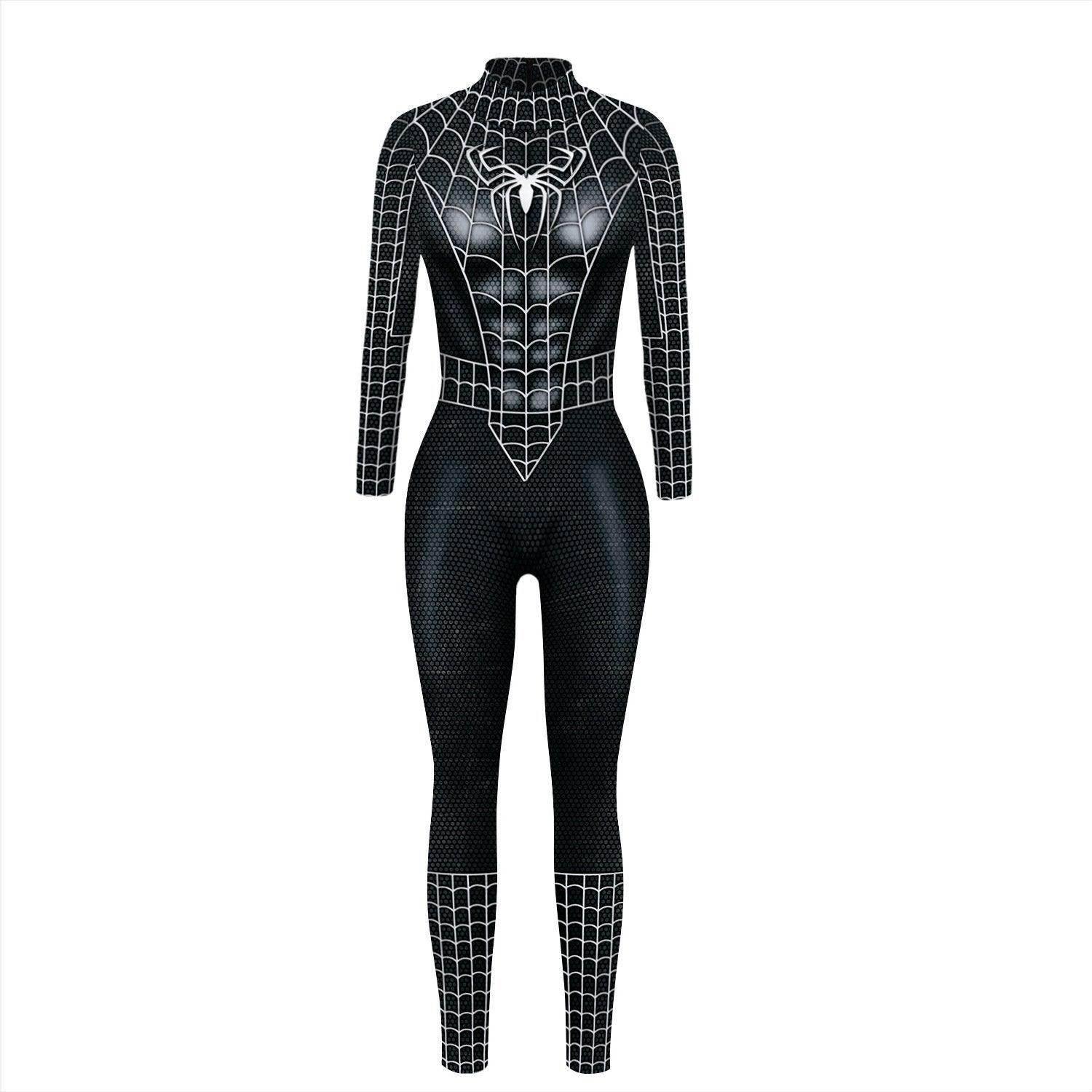 Black Peter B Parker Spider-man Cosplay Outfits Halloween Costume Women Jumpsuit - Azufun