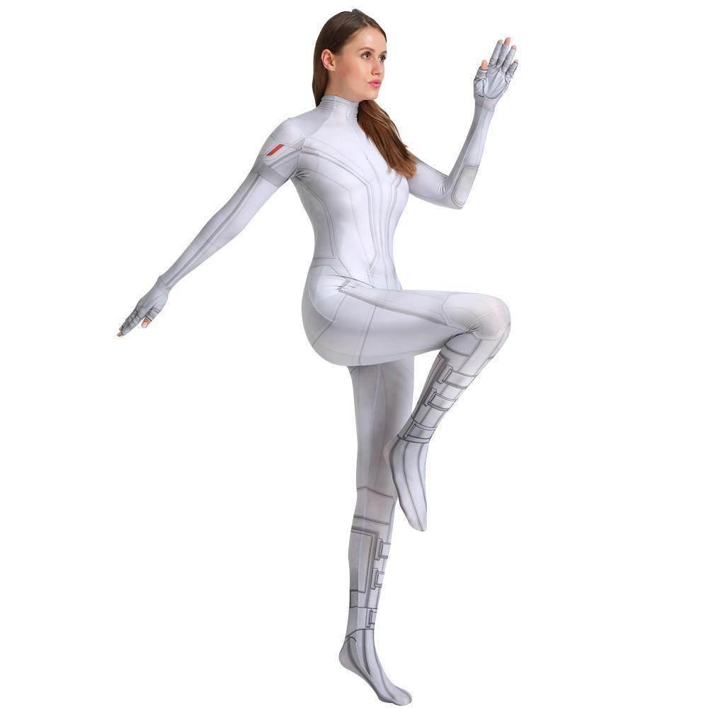 Black Widow White Cosplay Costume Zentai Bodysuit for Halloween Party - Azufun