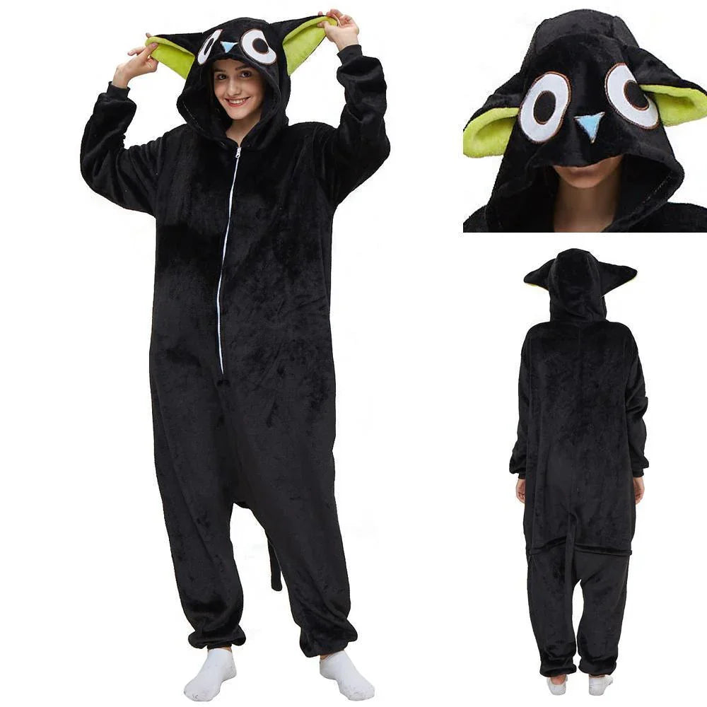 BuyCat Pajamas Kigurumi Onesie Cartoon Black Flannel Jumpsuit Kigurumi Costumes Now Cheaper With 3 - 5 Days Ship - PajamasBuy