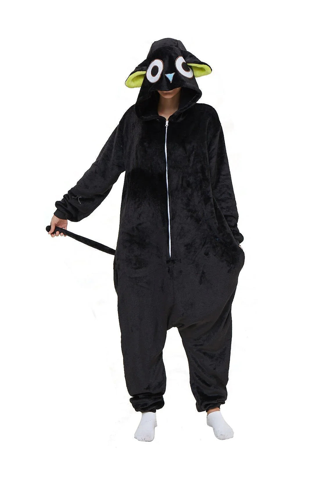 BuyCat Pajamas Kigurumi Onesie Cartoon Black Flannel Jumpsuit Kigurumi Costumes Now Cheaper With 3 - 5 Days Ship - PajamasBuy