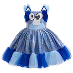 Girls' Bluey Princess Dress Costume Cartoon Print Cosplay Tutu for Kids - Azufun