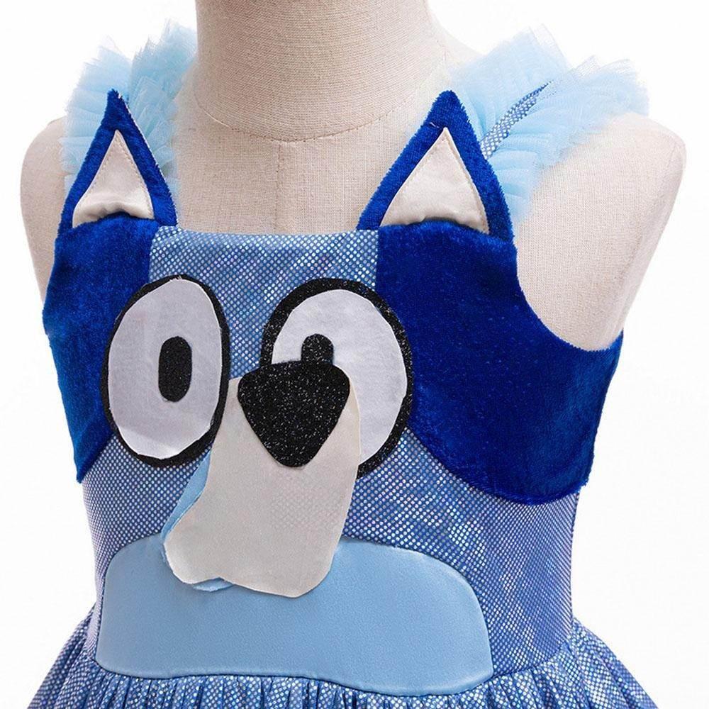 Girls' Bluey Princess Dress Costume Cartoon Print Cosplay Tutu for Kids - Azufun