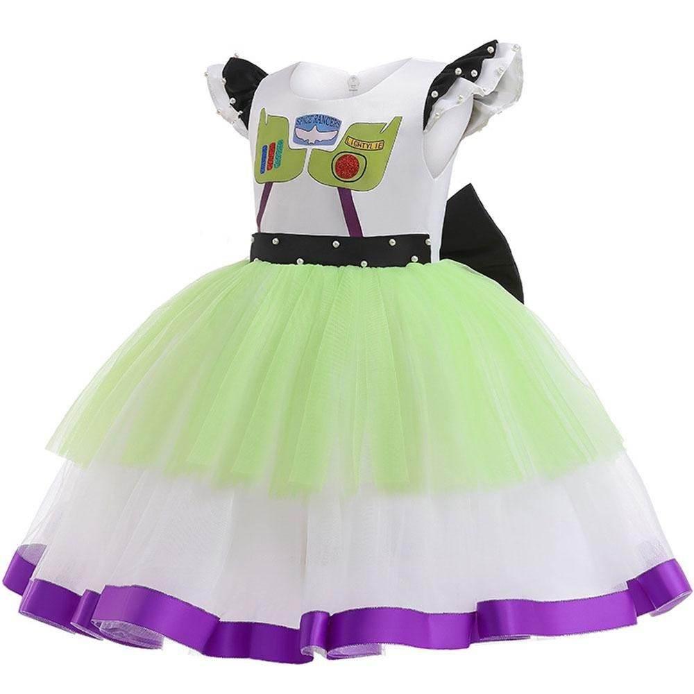 Girls' Buzz Lightyear Princess Dress Beaded Patchwork Party Gown - Azufun