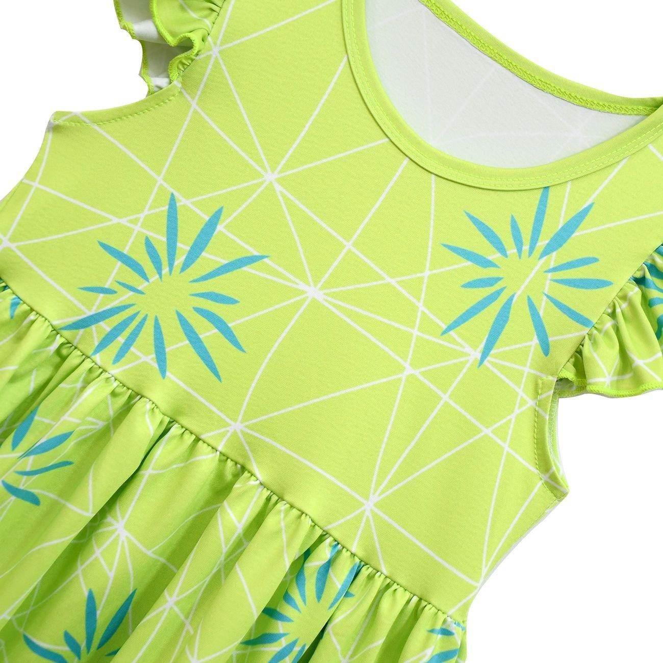 Inside Out Joy Cosplay Costume Dress for Girls Flutter Sleeve A Line Dress with Bag - Azufun