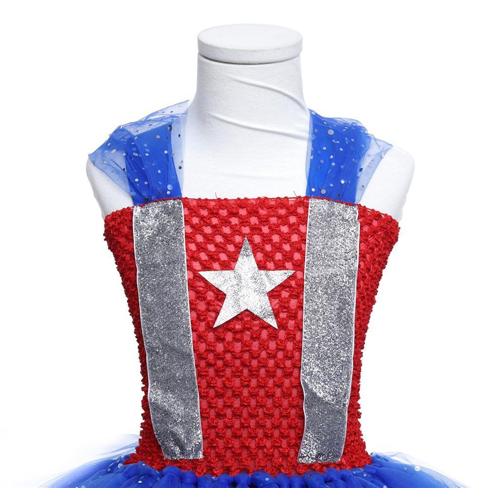 Captain America Superhero Cosplay Costume Kids Princess Dress Halloween Birthday Party for Girls