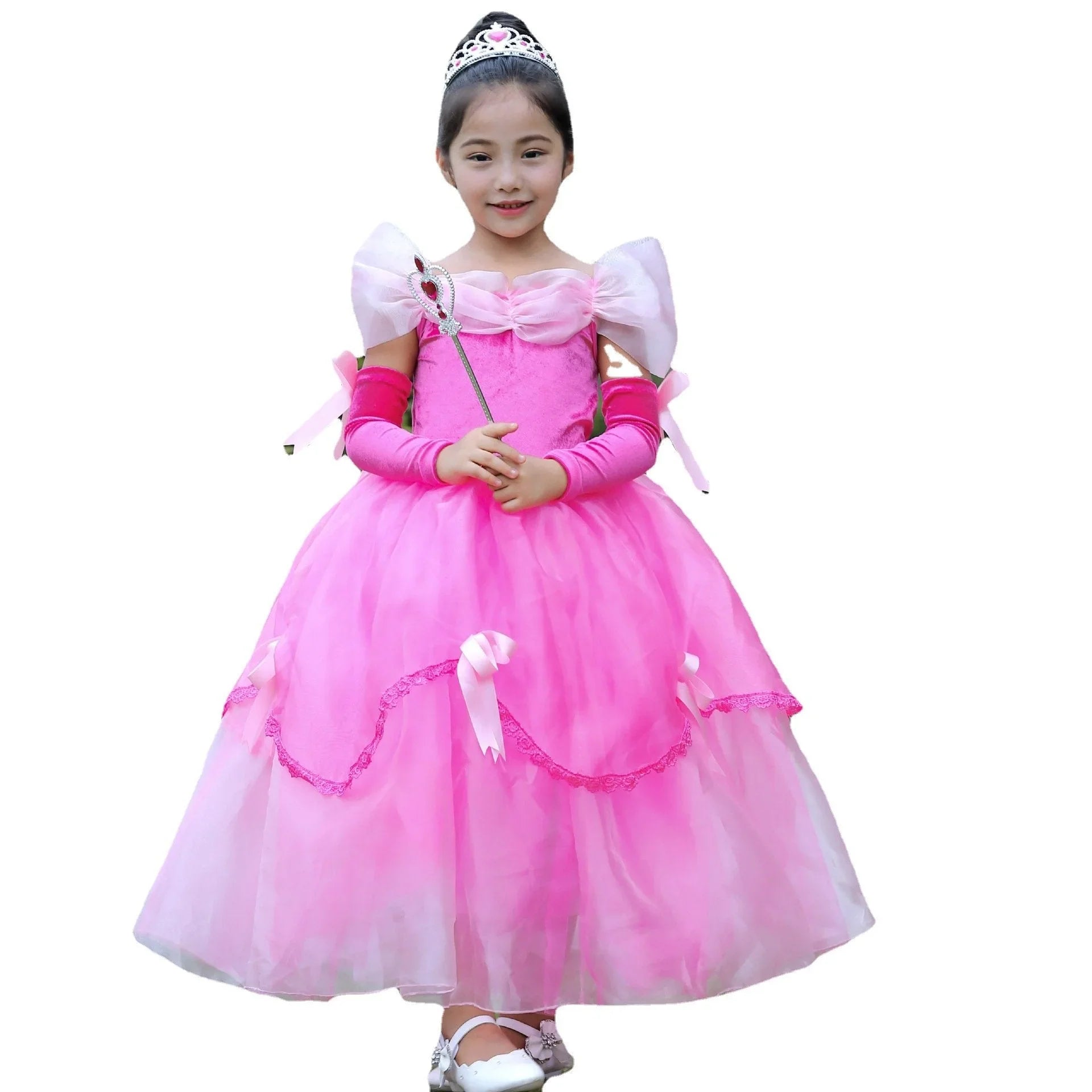 Girls Belle Cinderella Snow White Princess Costume Long Tutu Dress - Azufun