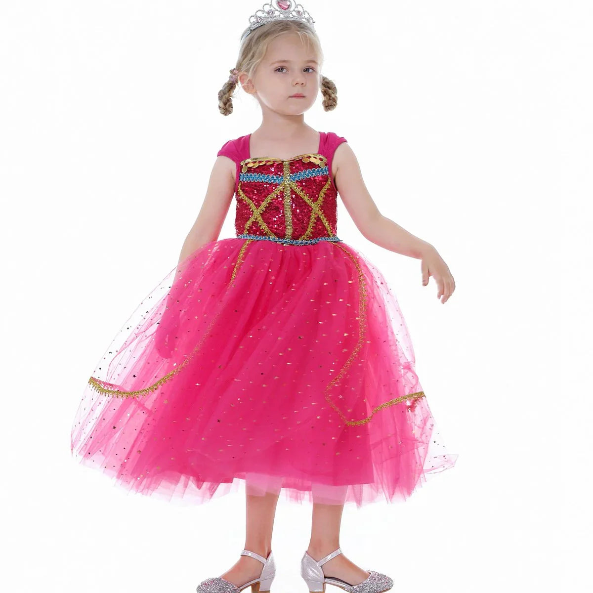 Aladdin Princess Cosplay Costume Dress Skirt Jasmine Birthday Halloween Party Mesh Outfit for Girls