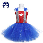 Captain America Superhero Cosplay Costume Kids Princess Dress Halloween Birthday Party for Girls