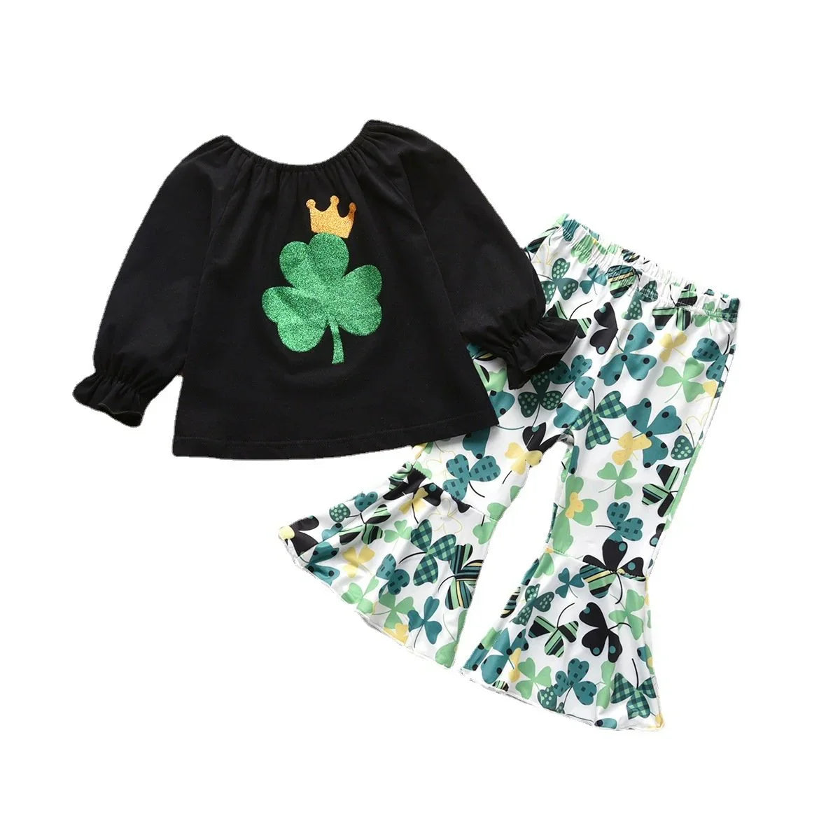Toddler Baby Girl St. Patrick's Day Outfit Long Sleeve Sweatshirt Tops with Flare Pants