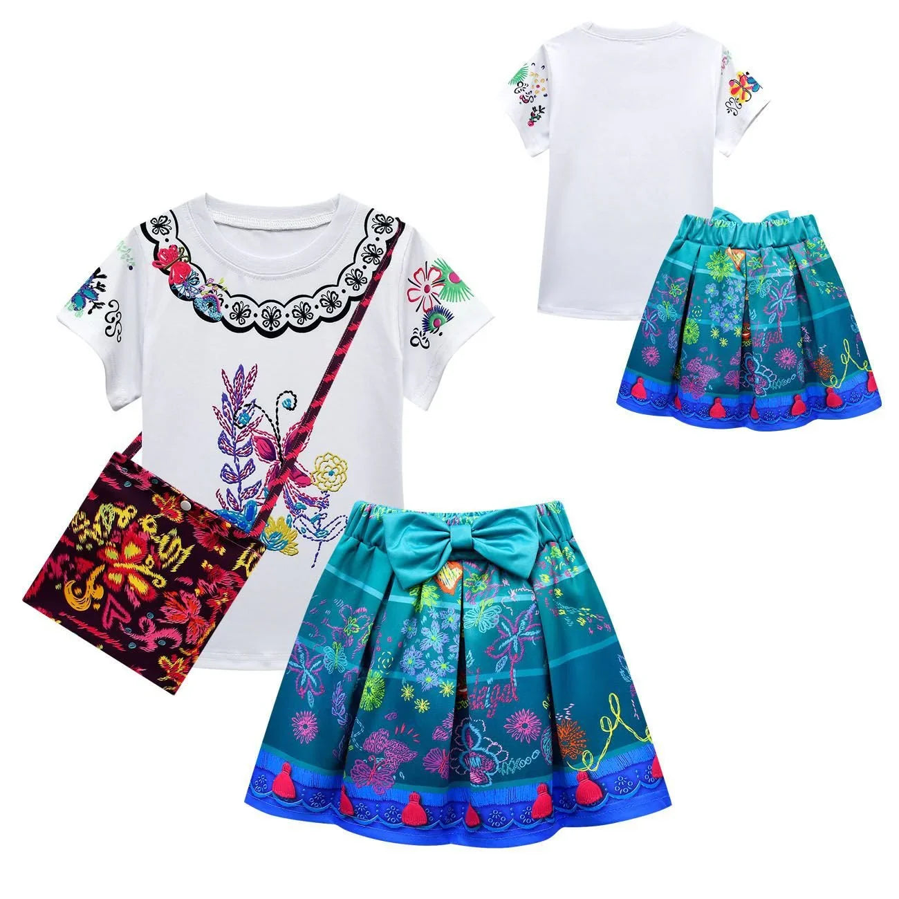 Encanto Costumes Suit for Girls Rich Accessory with T-Shirt Skirt