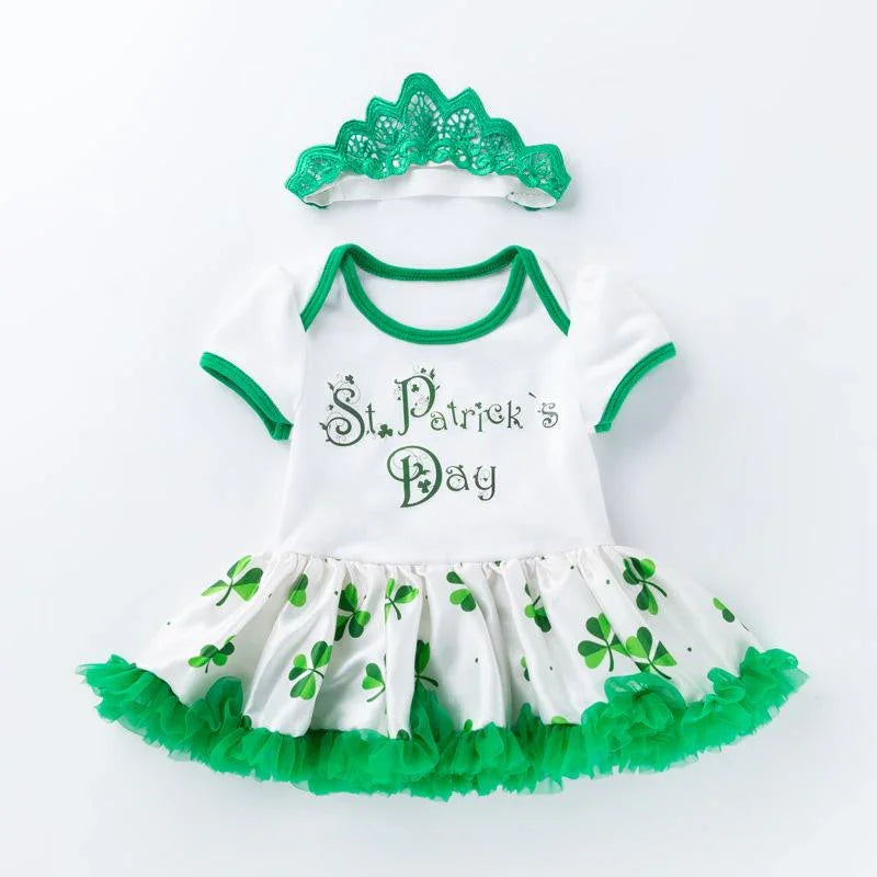 Infant Baby Girls St. Patrick?¡¥s Day Outfit Green Shamrock Romper Tutu Skirt