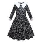 Wednesday Costume The Addams Family Cosplay Lapel Print Dress For Kids - Azufun