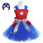 Captain America Superhero Cosplay Costume Kids Princess Dress Halloween Birthday Party for Girls