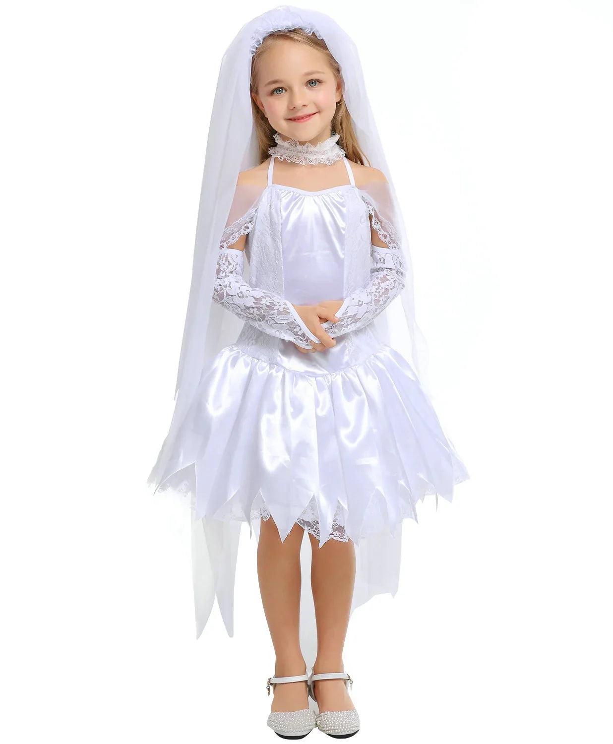 Child Girls Halloween White Angel Ghost Bride Cos Princess Dress